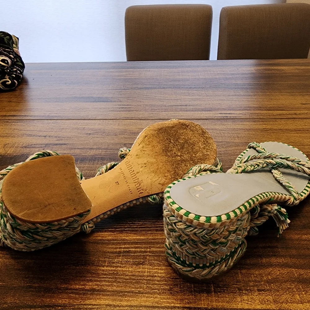 Anthropologie AMAMBAIH Isabel Braided Heel Sandals Green 37 6.5 - Picture 7 of 7